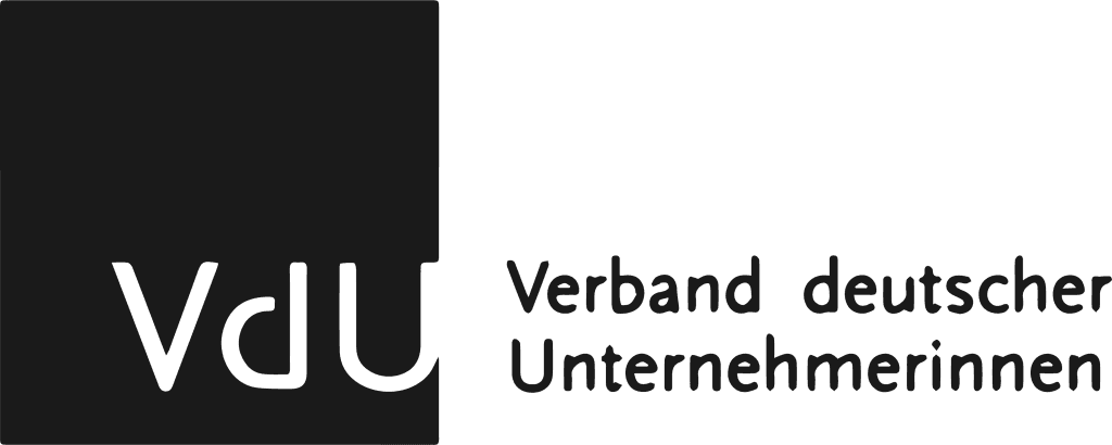 Logo des Verbands deutscher Unternehmerinnen (VdU) in klassischem Schwarz-Weiß-Design.