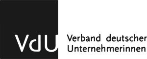 Logo des Verbands deutscher Unternehmerinnen (VdU) in klassischem Schwarz-Weiß-Design.