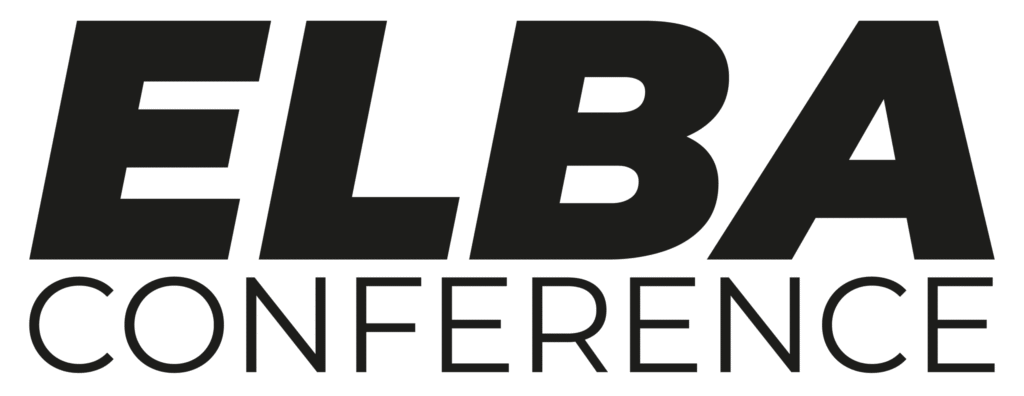 ELBA Conference Logo in schwarzer Schrift auf weißem Hintergrund, modernes Design.