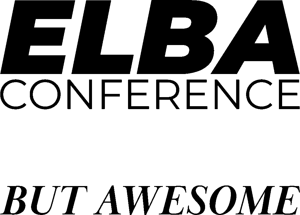 „ELBA Conference Plakat mit stilisiertem Slogan 'But Awesome' in schwarzer Schrift.“